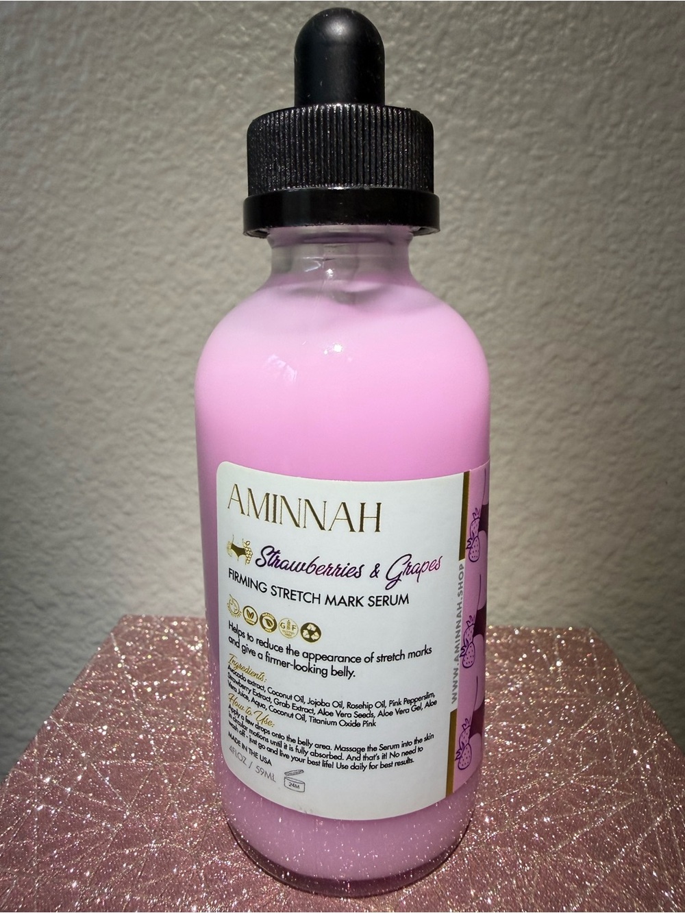 AMINNAH Pink Firming Stretch Mark Serum - Strawberries & Grapes